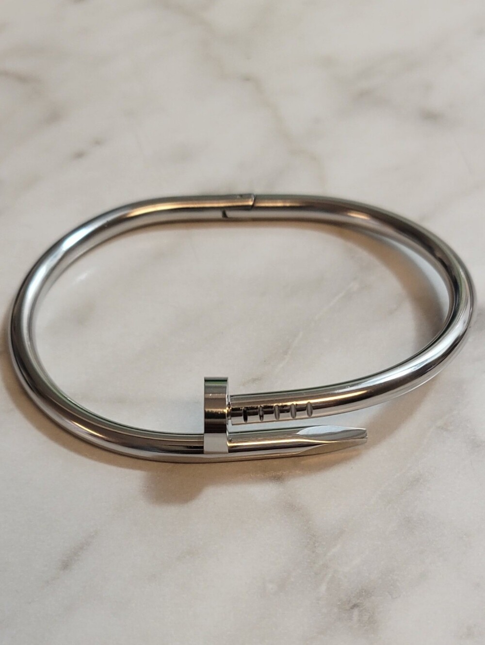 Silver Nail-Style Bangle Bracelet